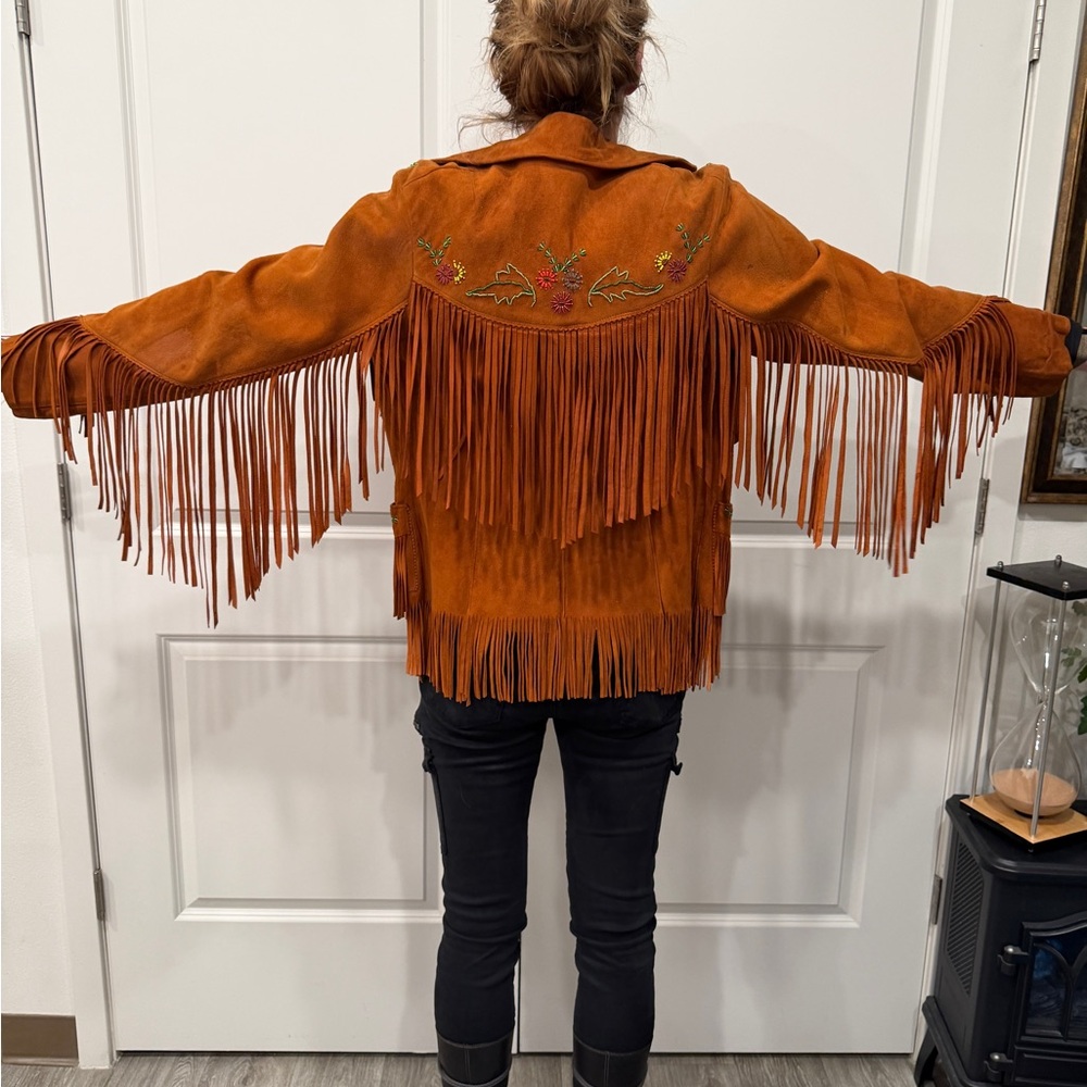 Western Vintage & Collector Grade Embroidered Fringe Suede Jacket - in Cognac: